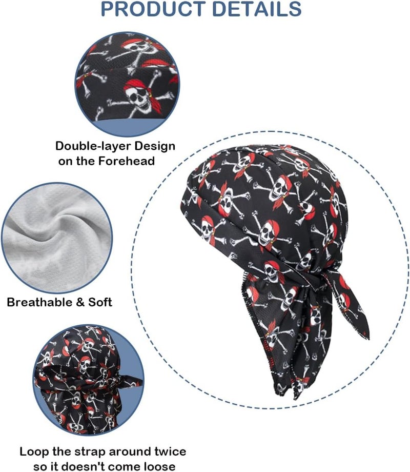 SRLLBBY Sweat Wicking Do Rags Skull Caps, Cooling Hip Hop Hat, Beanie Durag Motorcycle Head Wrap Doo Rag Liner for Men Women - Image 4